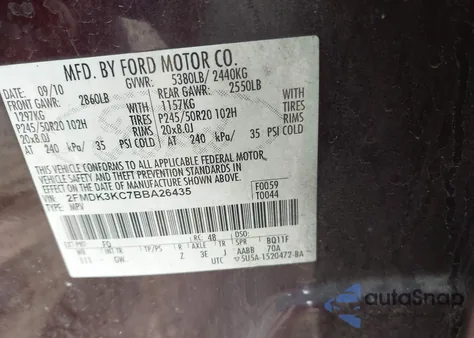 2011 Ford Edge Limited z USA, uszkodzony, nr VIN 2FMDK3KC7BBA26435